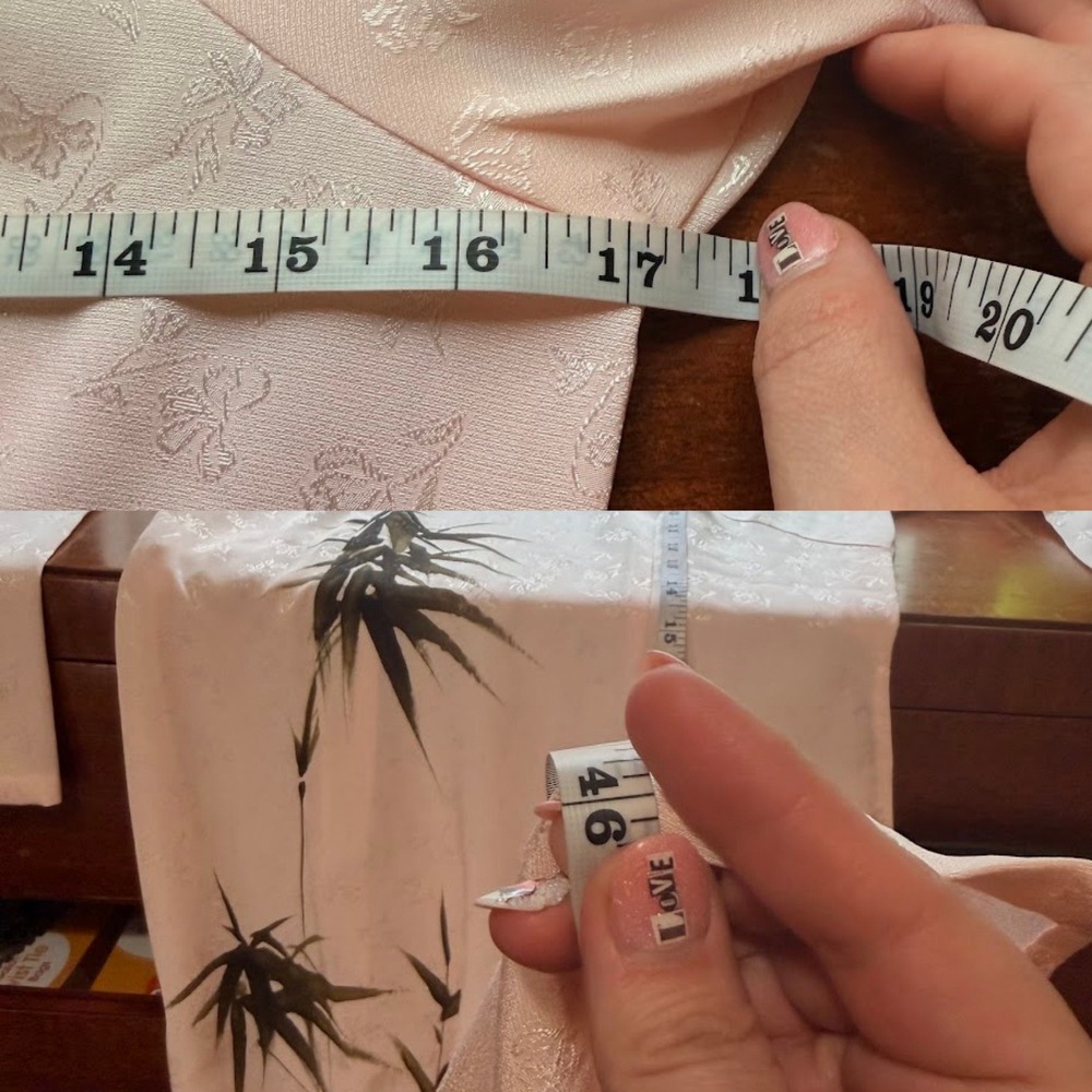 Vintage Vietnamese Ao Dai Peach Jacquard Hand Painted Bamboo Kimono Dress Small - Picture 4 of 9